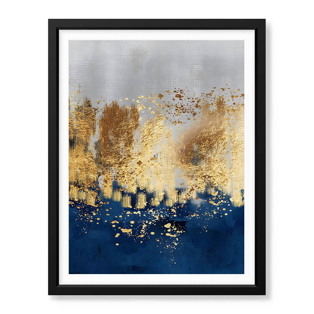 Blue Gold & Grey Abstract Art Design | Abstract Office Artwork #00157 - Prime Décor