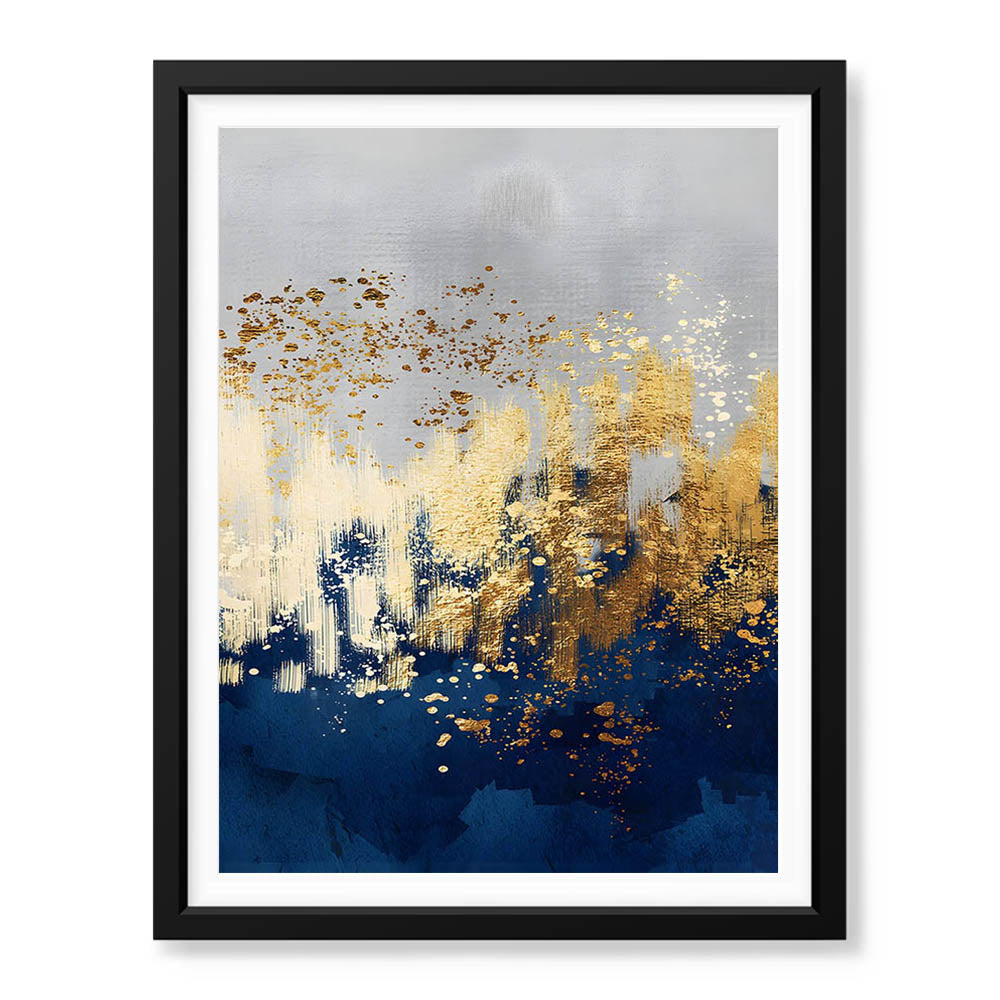 Blue Gold & Grey Abstract Art Design | Abstract Office Artwork #00159 - Prime Décor
