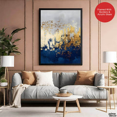 Blue Gold & Grey Abstract Art Design | Abstract Office Artwork #00159 - Prime Décor