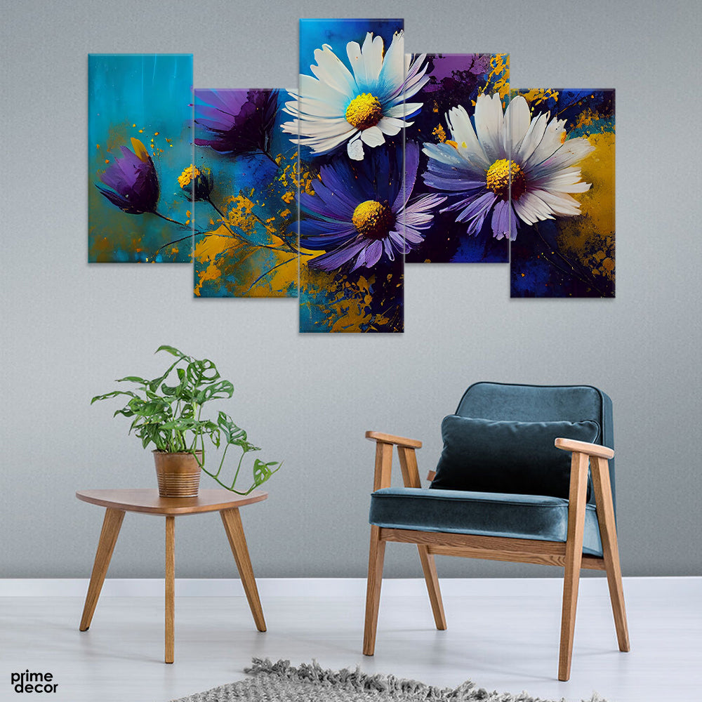 Beautiful Purple & White Flowers (5 Panel) Floral Wall Art - Prime Décor