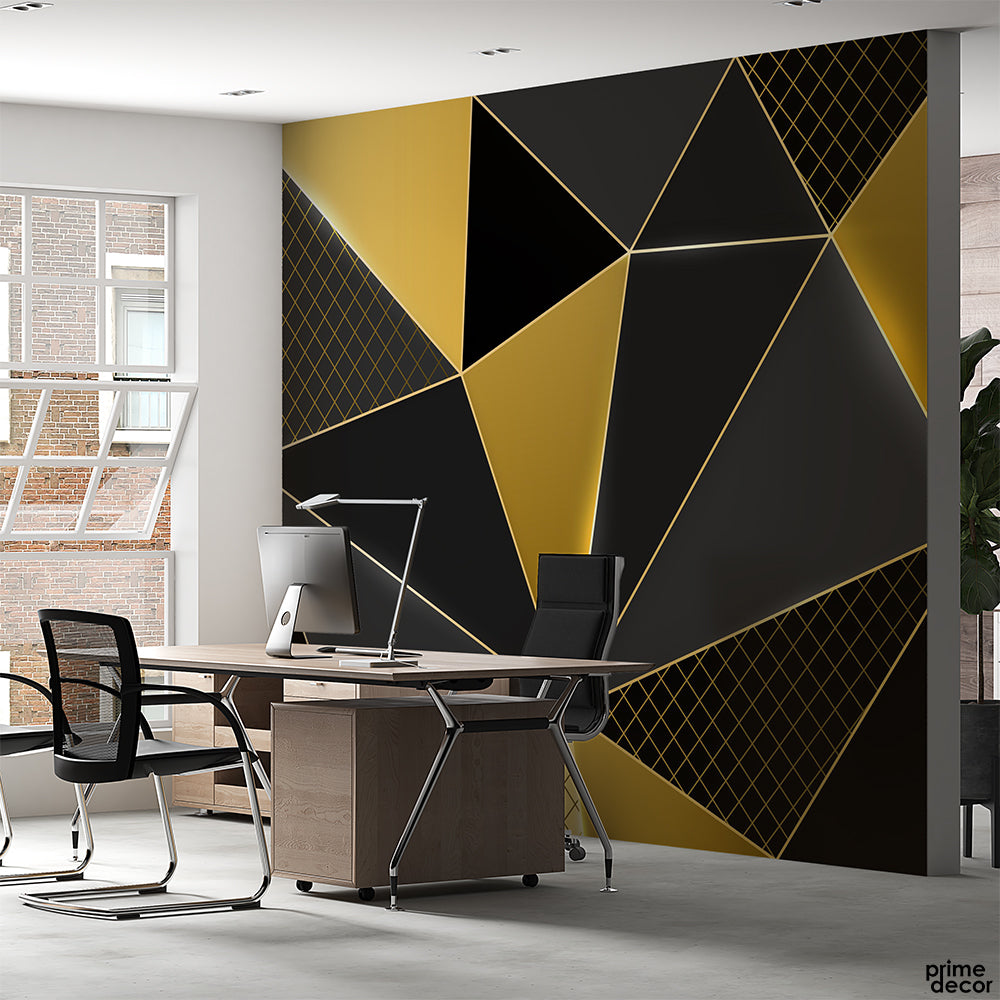 Reef Gold & Grey Black Geometric 3D Triangular Shapes | Abstract Wallpaper Mural - Prime Décor