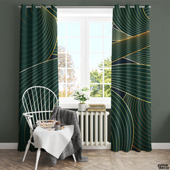 Emerald Green Line Art | Abstract Curtains #161 - Prime Décor