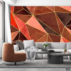 Corel Pink & Walnut Brown Geometric 3D Triangles | Abstract Wallpaper Mural - Prime Décor