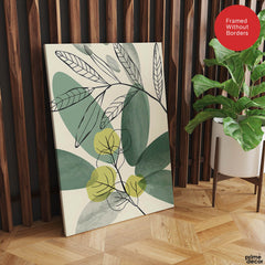 Green & Black Tropical Leaves Art Over White Background | Abstract Floral Artwork #00166 - Prime Décor