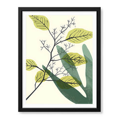 Green & Black Tropical Leaves Art Over White Background | Abstract Floral Artwork #00167 - Prime Décor