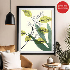 Green & Black Tropical Leaves Art Over White Background | Abstract Floral Artwork #00167 - Prime Décor