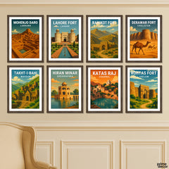 Pakistan Heritage Illustration Set (8 Panel) Travel Wall Art