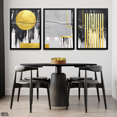 Black & Gold Abstract Geometric Shape Artwork (3 Panel) Fashion Wall Art