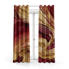Maroon & Gold Fluid Marble | Abstract Curtains #016 - Prime Décor