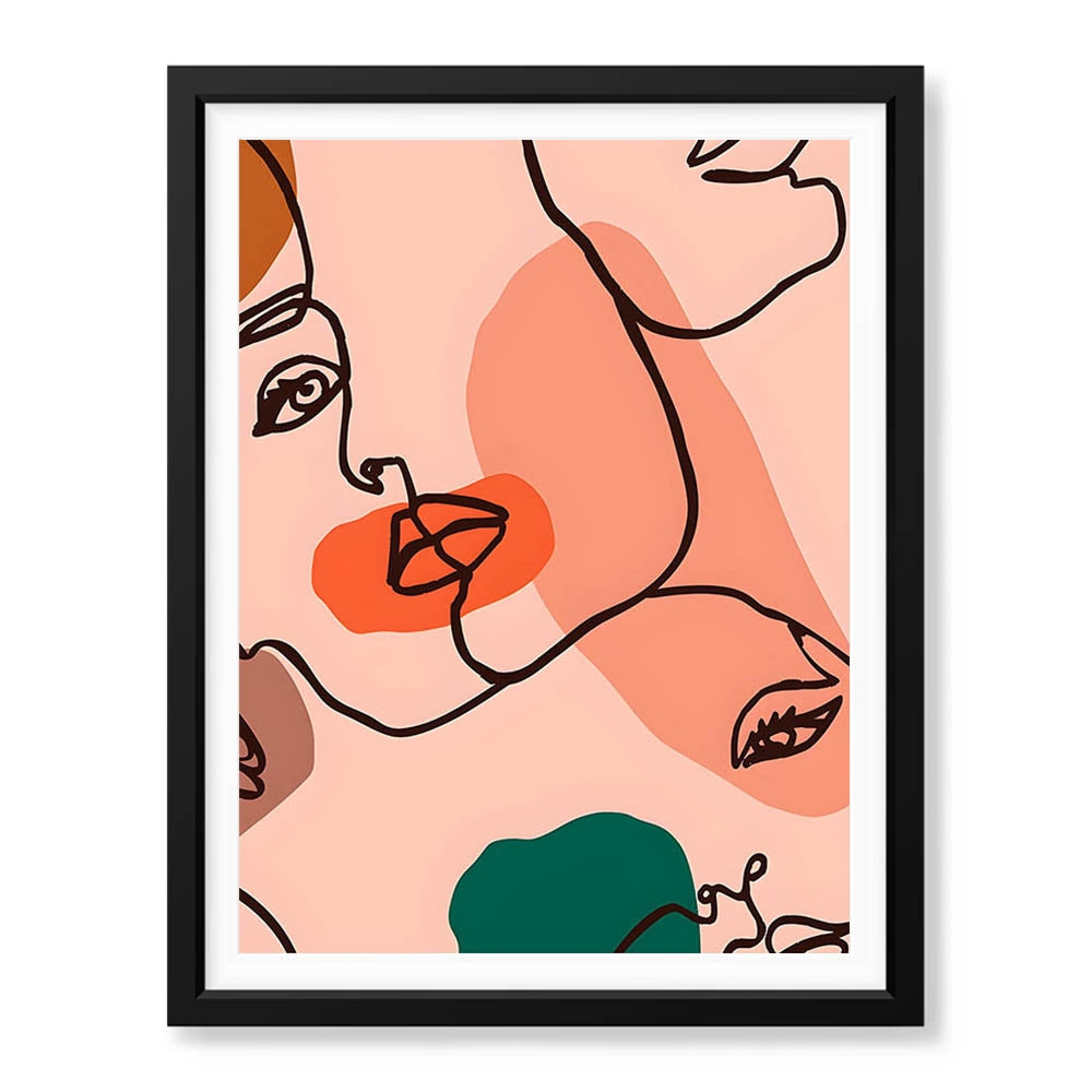 Beige & Pink Beautiful Women Face Art Abstract Design | Abstract Fashion Artwork #00173 - Prime Décor