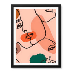Beige & Pink Beautiful Women Face Art Abstract Design | Abstract Fashion Artwork #00173 - Prime Décor