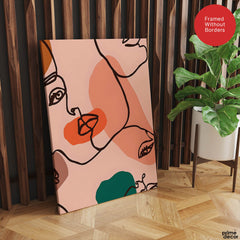 Beige & Pink Beautiful Women Face Art Abstract Design | Abstract Fashion Artwork #00173 - Prime Décor