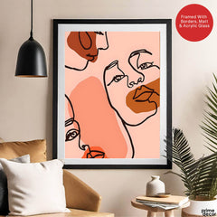Beige & Pink Beautiful Women Faces Art Abstract Design | Abstract Fashion Artwork #00174 - Prime Décor