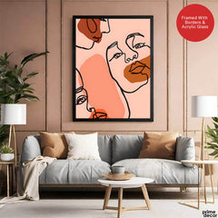 Beige & Pink Beautiful Women Faces Art Abstract Design | Abstract Fashion Artwork #00174 - Prime Décor