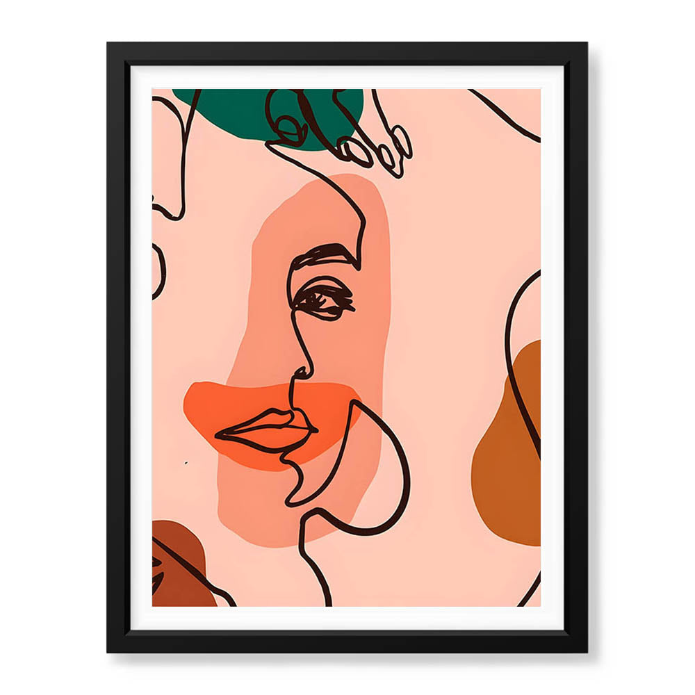 Beige & Pink Beautiful Women Faces Art Abstract Design | Abstract Fashion Artwork #00175 - Prime Décor