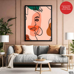 Beige & Pink Beautiful Women Faces Art Abstract Design | Abstract Fashion Artwork #00175 - Prime Décor