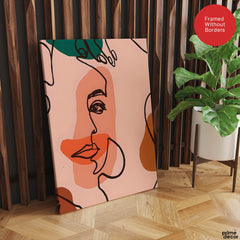 Beige & Pink Beautiful Women Faces Art Abstract Design | Abstract Fashion Artwork #00175 - Prime Décor