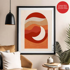 Red & Brown Abtract Design With White Moon | Abstract Office Artwork #00177 - Prime Décor