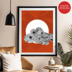 Black & White Abtract Design Over Red Background | Abstract Office Artwork #00179 - Prime Décor