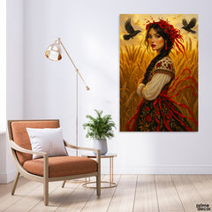 Women With Red Flowers In The Fields | Fashion Poster Wall Art