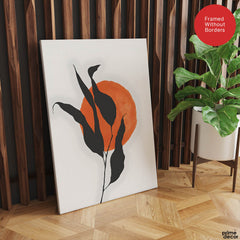 Grey Tropical Leaves With Orange Moon Shape | Abstract Floral Artwork #0017 - Prime Décor