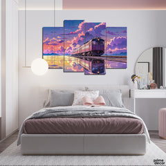Train In Purple Aesthetic Clouds (4 Panel) Nature Wall Art - Prime Décor