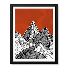 Black & White Mountain Design Over Red Background | Abstract Office Artwork #00180 - Prime Décor