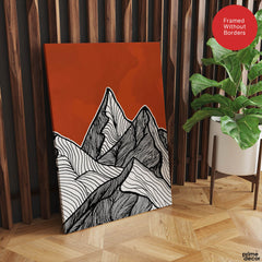 Black & White Mountain Design Over Red Background | Abstract Office Artwork #00180 - Prime Décor