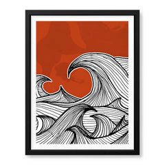 Black & White Waves Design Over Red Background | Abstract Office Artwork #00181 - Prime Décor