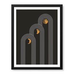 White Lines Over Golden Moon With Black Background | Abstract Fashion Artwork #00189 - Prime Décor