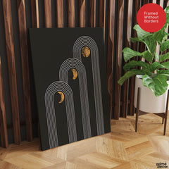 White Lines Over Golden Moon With Black Background | Abstract Fashion Artwork #00189 - Prime Décor