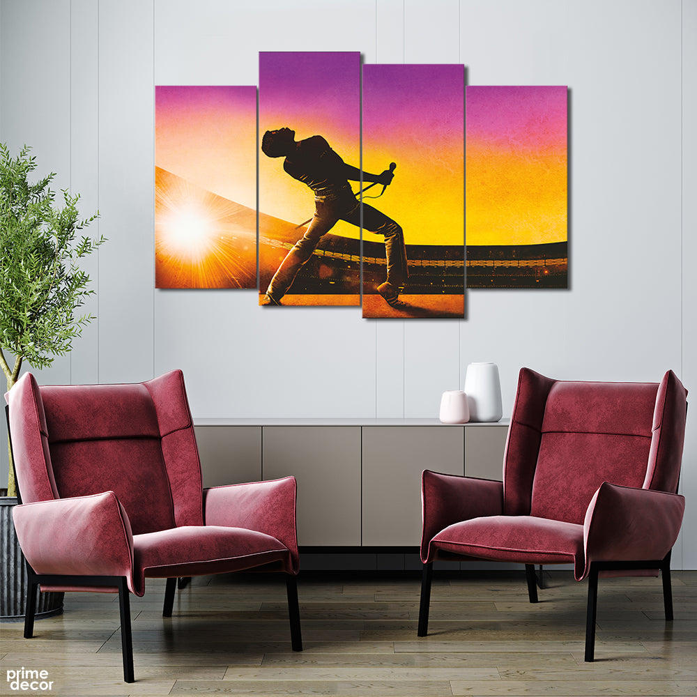 Freddie Mercury Silhouette On Stage (4 Panel) Music Wall Art - Prime Décor