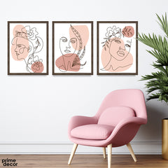 Abstract Women Face Pencil Artwork Design (3 Panel) Fashion Wall Art