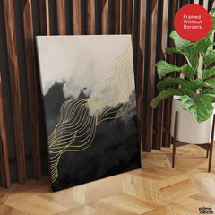 Black & White Background With Golden Lines | Abstract Office Artwork #0018 - Prime Décor