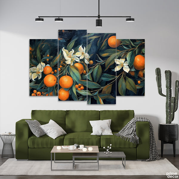 Beautiful Orange & White Flowers With Green Leaves (4 Panel) Nature Wall Art - Prime Décor