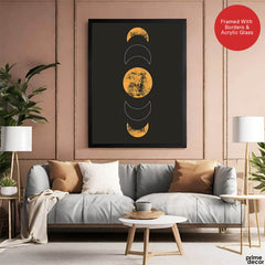 White & Gold Moon Design With Black Background | Abstract Fashion Artwork #00190 - Prime Décor