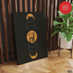 White & Gold Moon Design With Black Background | Abstract Fashion Artwork #00190 - Prime Décor