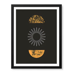 White Line Art With Gold Moon Design Over Black Background | Abstract Fashion Artwork #00192