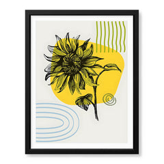 Black Flower Over Yellow & White Background | Abstract Floral Artwork #00198