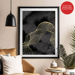 Black & White Background With Golden Lines | Abstract Office Artwork #0019 - Prime Décor
