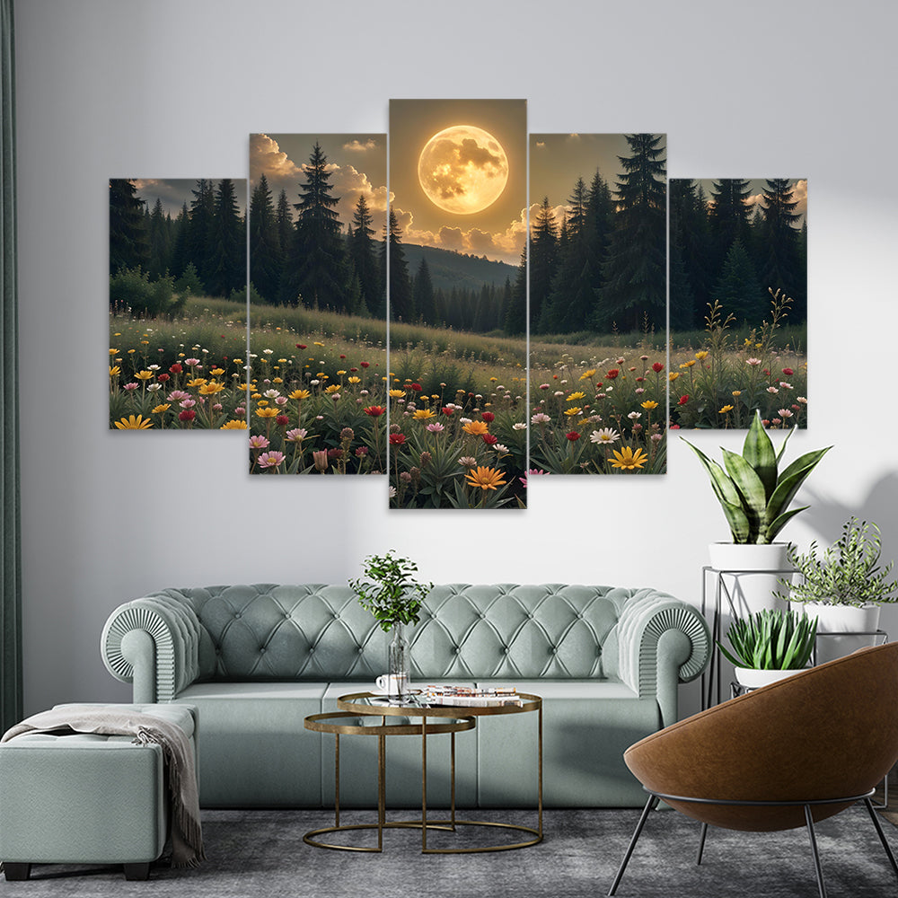 Garden In The Forest With Beautiful Sunset View (5 Panel) Nature Wall Art - Prime Décor