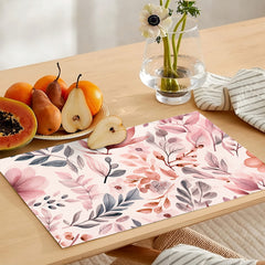 Peachy Pastel Color Floral Leaves | Table Runner and Placemat Set