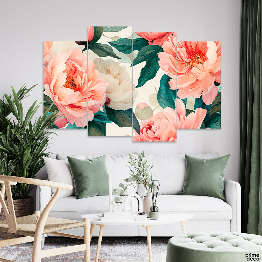 Beautiful Pink & White Flowers (4 Panel) Floral Wall Art - Prime Décor