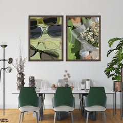 Green & Black Fashion Style Artwork (2 Panel) Fashion Wall Art