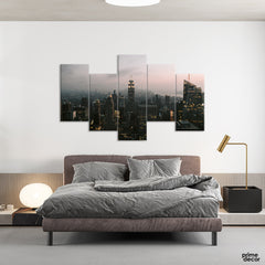 City Buildings At Night (5 Panel) | Architecture Wall Art - Prime Décor
