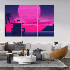 Abstract Purple Sunset Beach (3 Panel) Nature Wall Art - Prime Décor