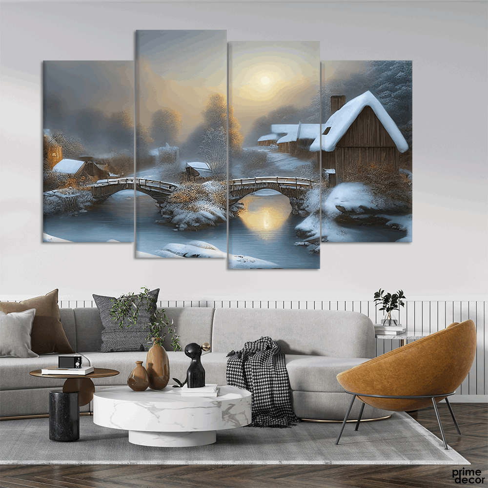 A cold Winter's Evening (4 Panel) | Nature Wall Art - Prime Décor