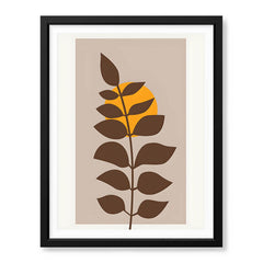 Beautiful Brown Tropical Leaves Over Gold Sun | Abstract Floral Artwork #00203