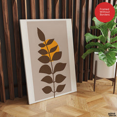 Beautiful Brown Tropical Leaves Over Gold Sun | Abstract Floral Artwork #00203
