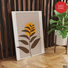Beautiful Brown Tropical Leaves Over Gold Sun | Abstract Floral Artwork #00204 - Prime Décor